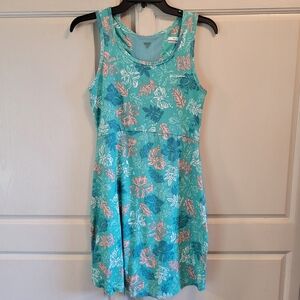 Columbia Blue Green Orange Floral Leaf Print PFG Freezer III Dress